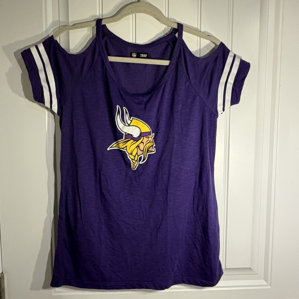 Minnesota Vikings Cold Shoulder Tee Women Purple NFL Team Apparel Short Sleeve